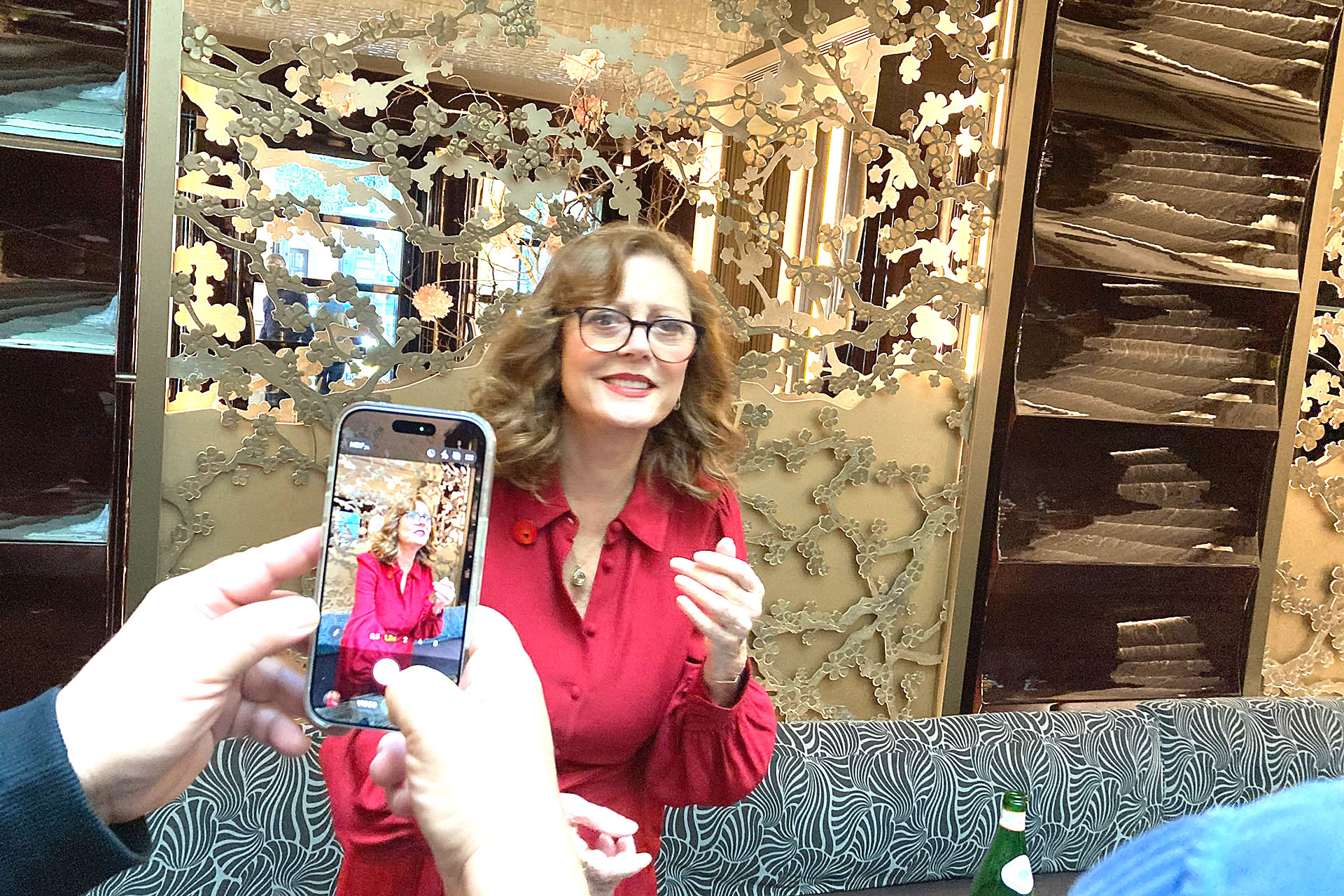 Eine gut gelaunte Susan Sarandon auf der exklusiven Pressekonferenz im Hotel Nabu zu ihrem neuen Film THE ACCOMPANIST in Rom - und mit klaren Aussagen zur Todesstrafe und der Situation in Gaza. Sie ist übrigens Anfang Oktober 80 geworden.